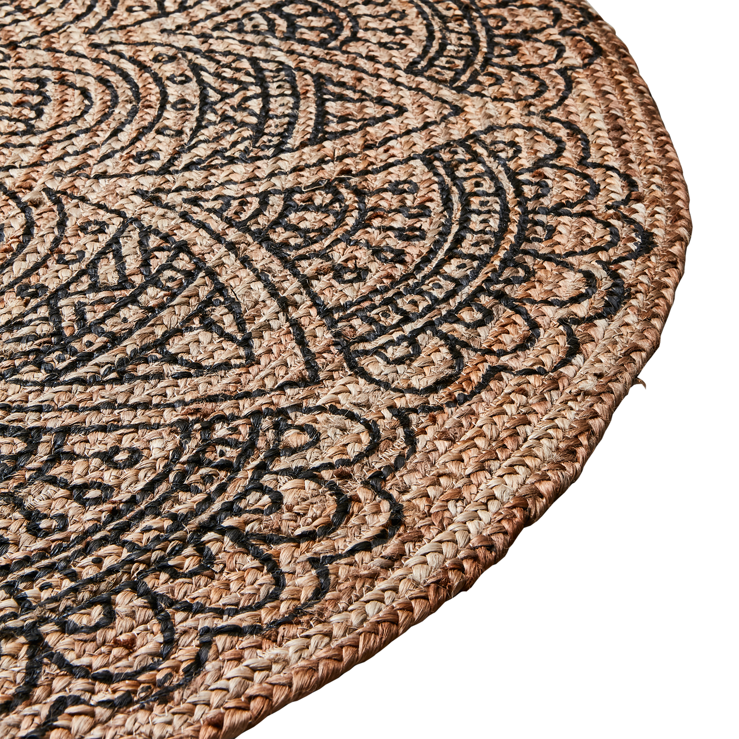 Juni matte large – juteteppe svart/natur Ø150 cm