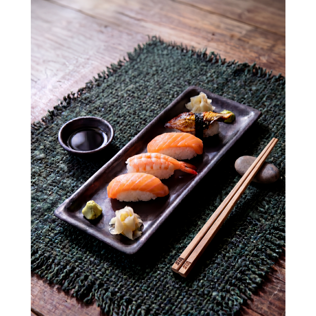 BURNED SUSHI SERVERINGSFAT – SORT 36 × 17 CM