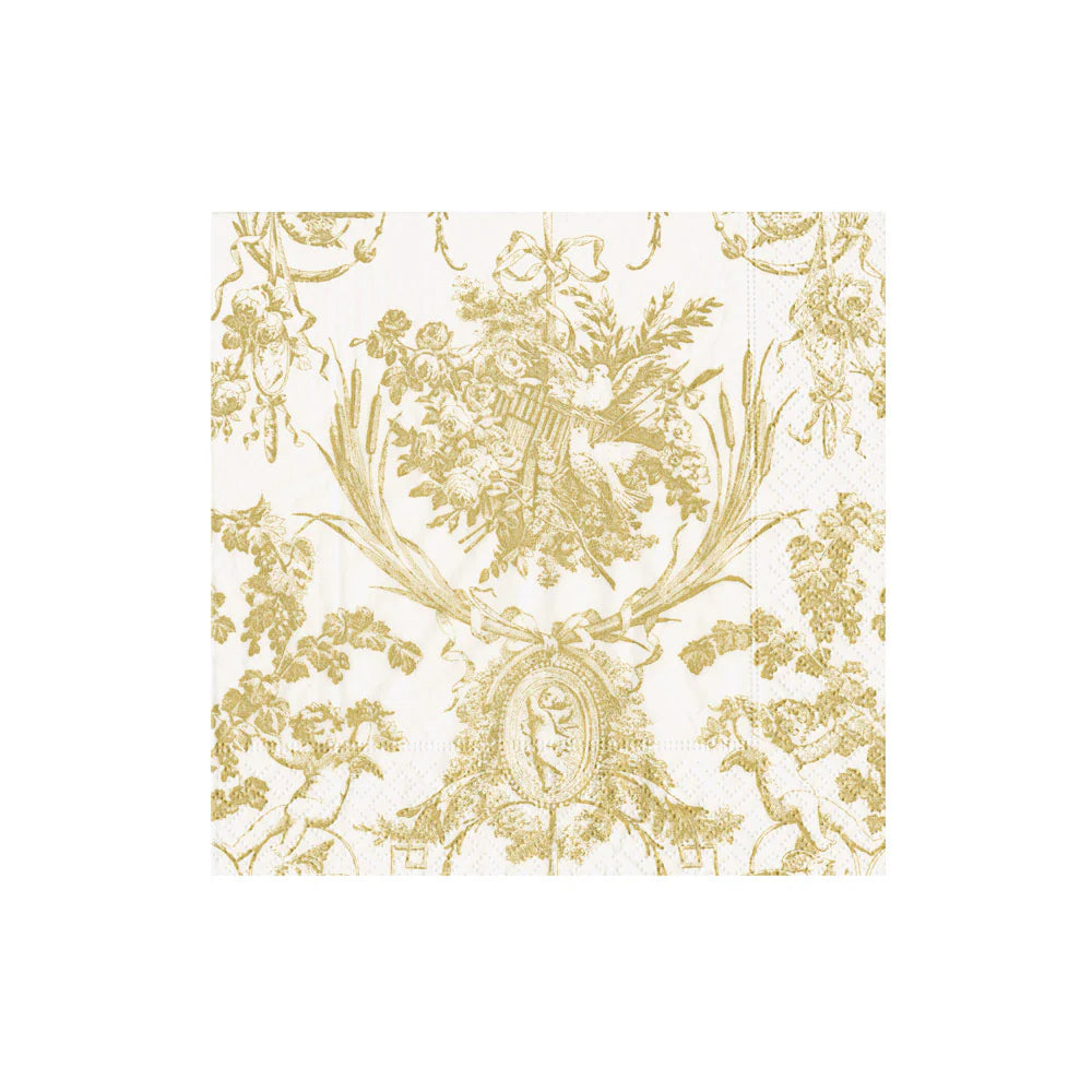 Beige cocktailservietter med romantisk toile-mønster