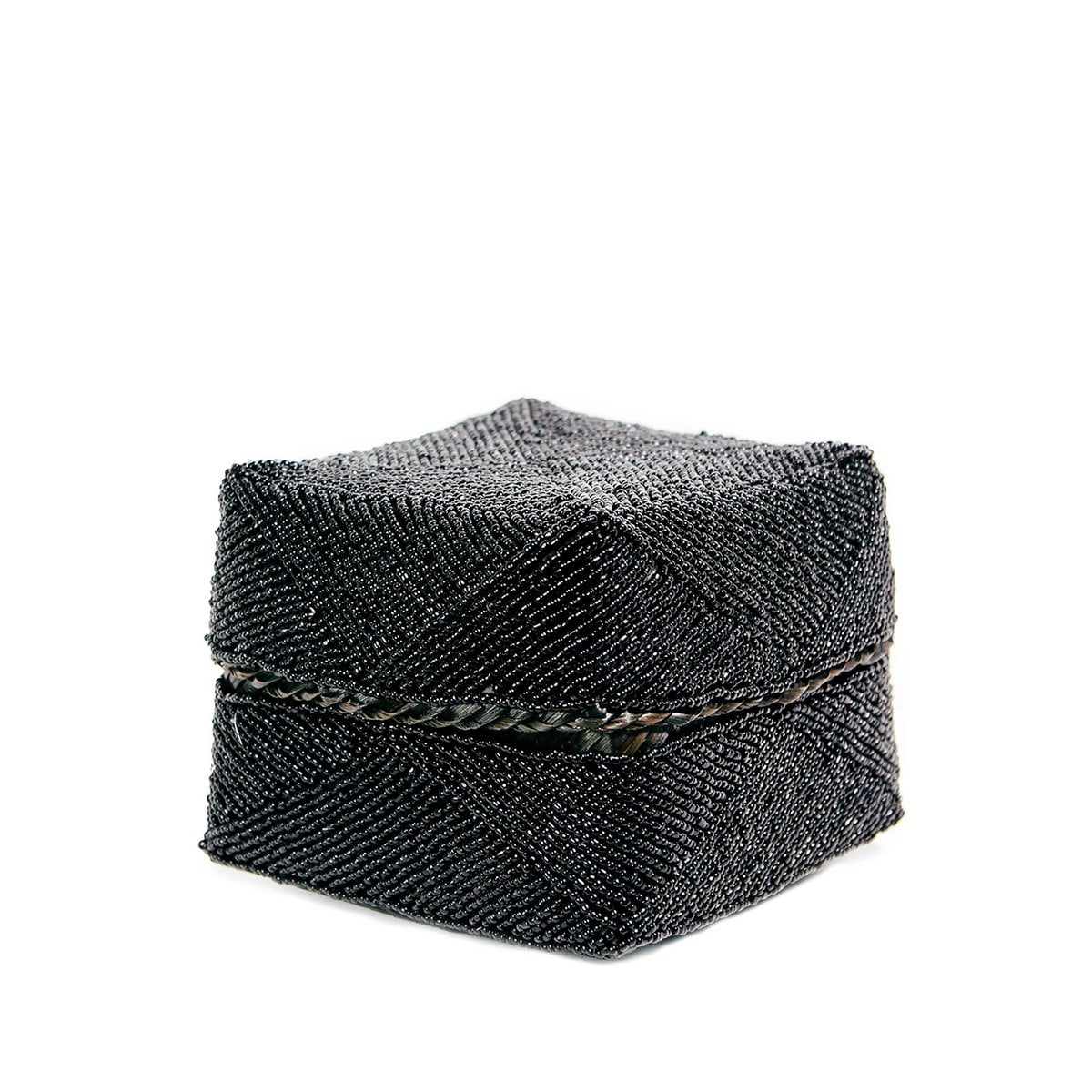 Beaded Box i sort bambus, 15x15 cm