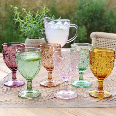 Saint-Émilion vinglass med mønster | 6 stk assorterte farger