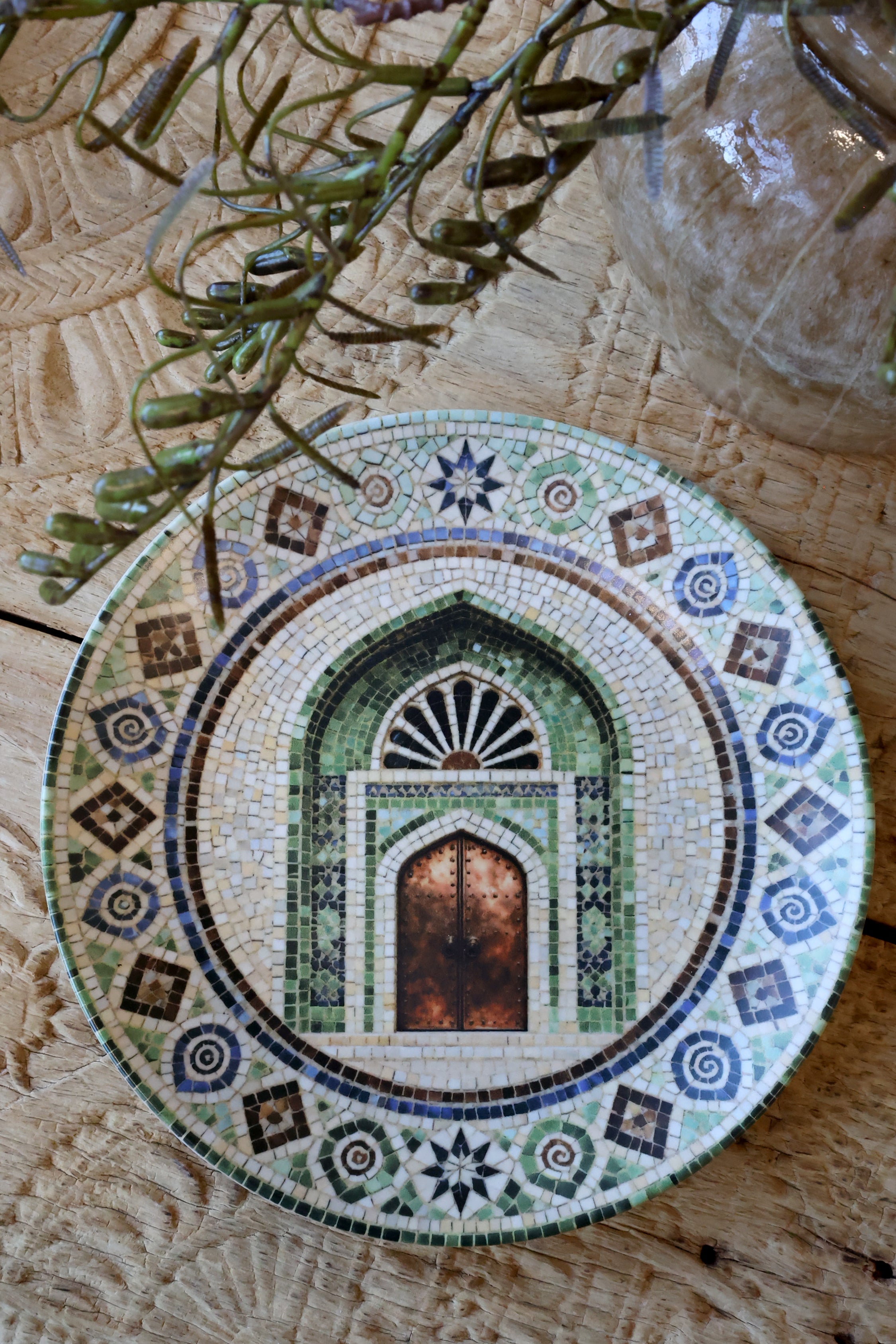 Mosaikkfat med dørmotiv Ø:21 cm