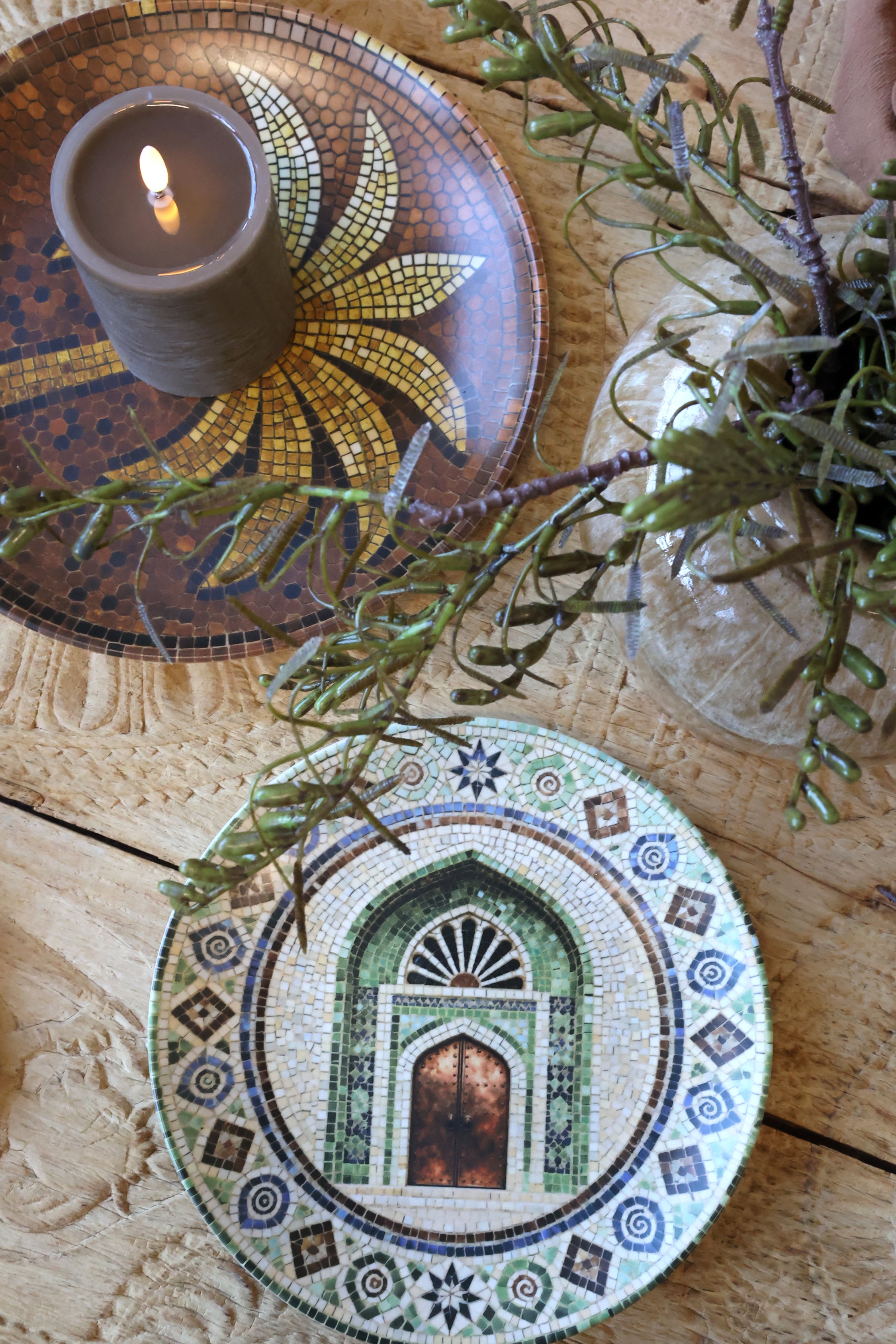 Mosaikkfat med dørmotiv Ø:21 cm