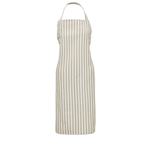 Cuisine Apron fra Jakobsdals i offwhite med beige striper – klassisk bomullsforkle til kjøkken
