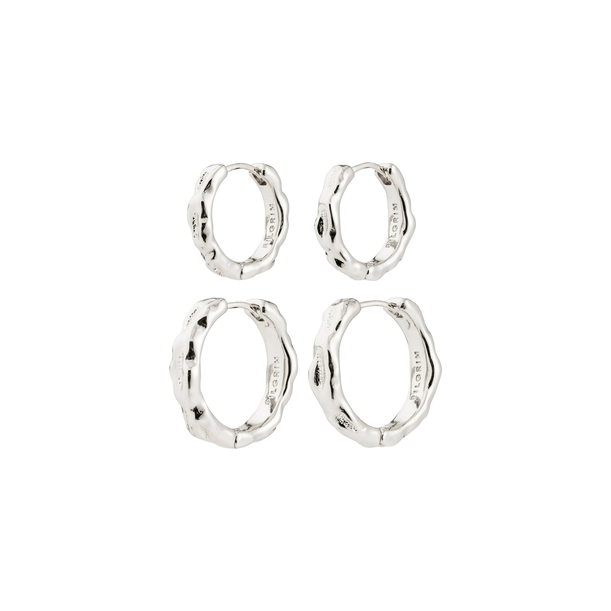 Pilgrim DARBY sølvbelagte 2-i-1 hoops med bølget, organisk form.