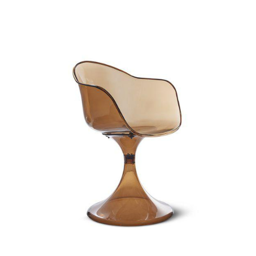 Gloss Chair fra Jakobsdals i brun transparent finish, moderne designstol med retroinspirert form