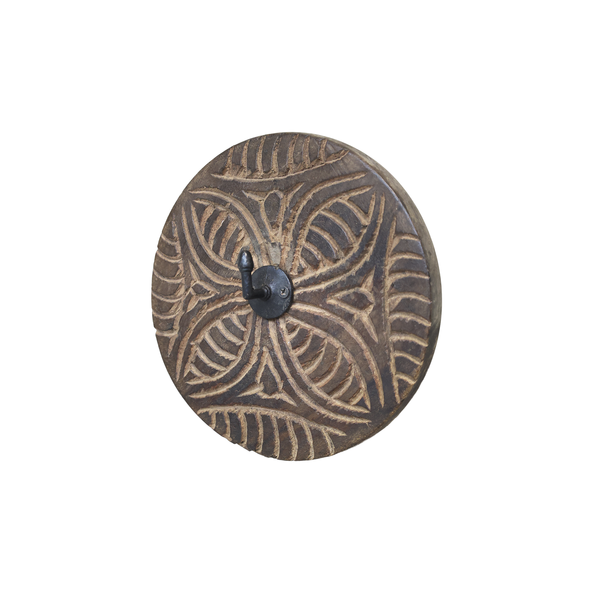 Rustikk knagg i gjenbrukstre med håndskåret mønster fra Chic Antique,