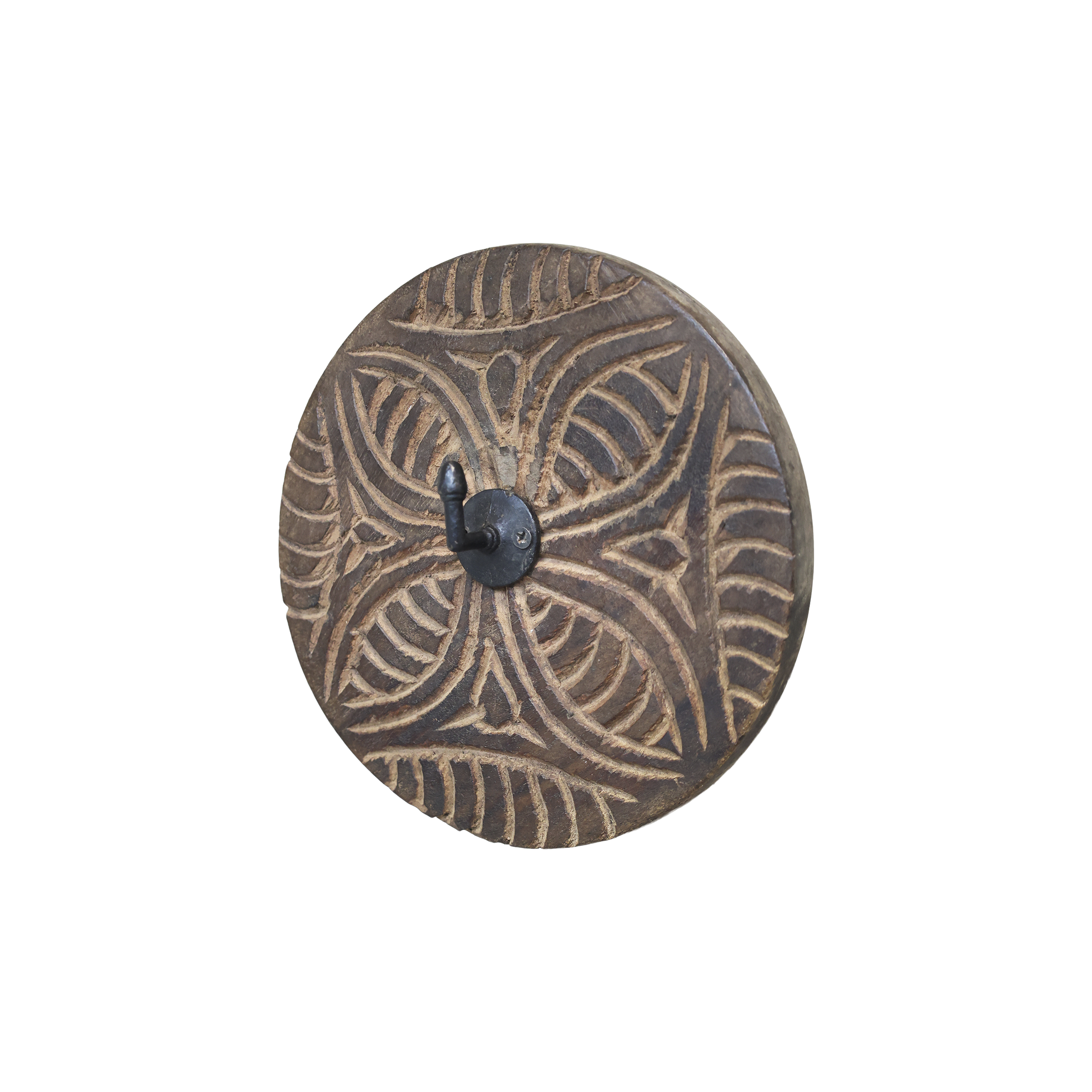 Rustikk knagg i gjenbrukstre med håndskåret mønster fra Chic Antique,