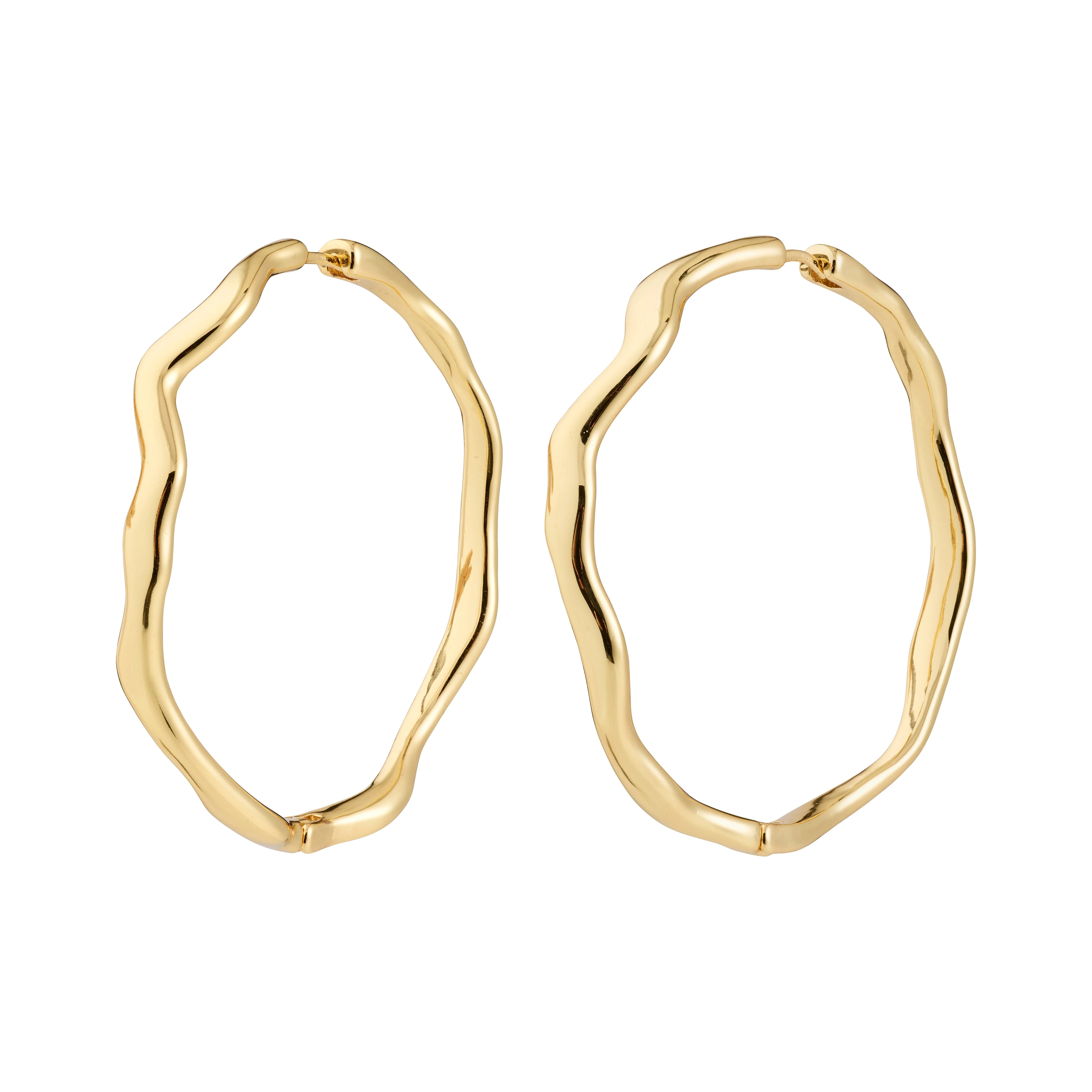 Pilgrim LARKIN store gullbelagte hoops med bølgete, organisk silhuett.