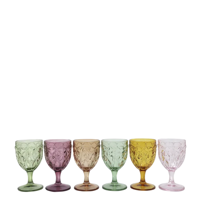 Saint-Émilion vinglass med mønster i seks assorterte farger