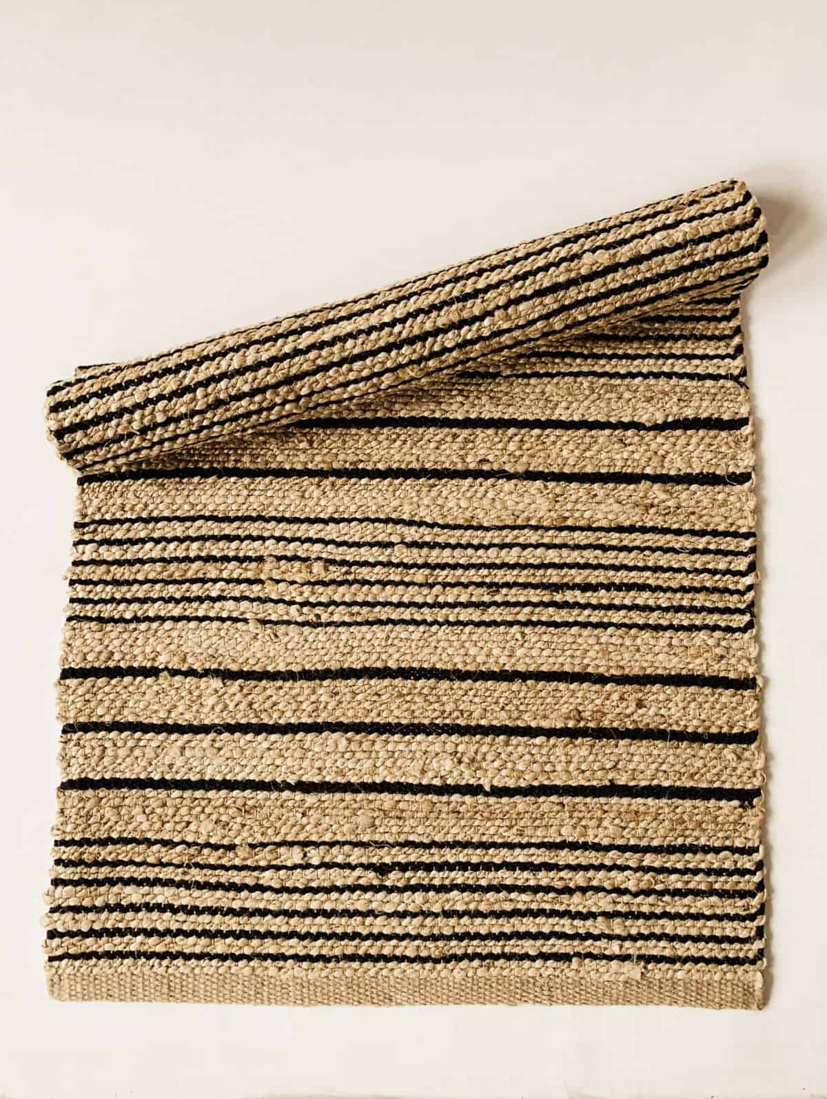 Jutematte med sorte striper 70x160 cm