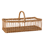 Avlang håndlaget pilkurv med håndtak, 60 × 26 × 30 cm.