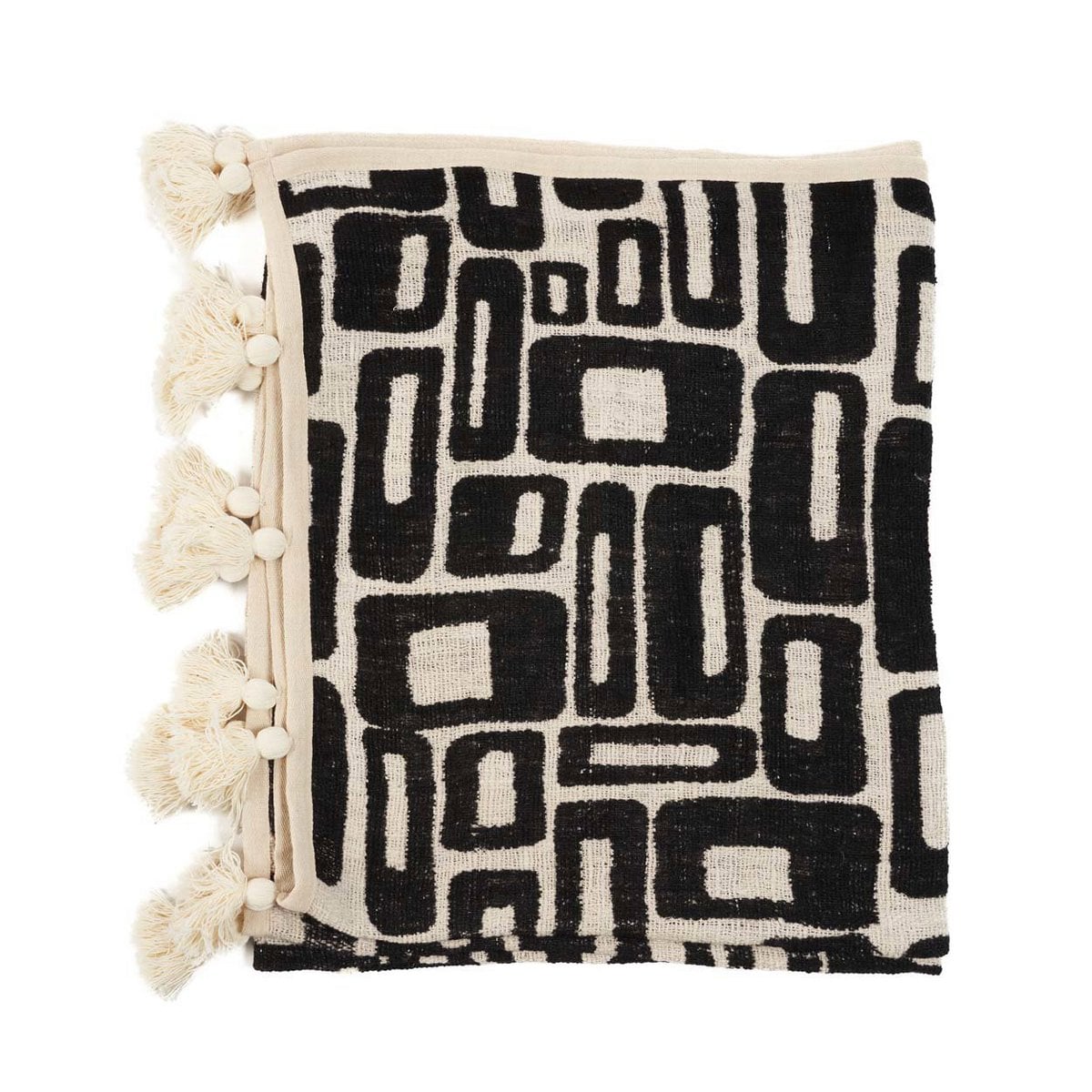 aztec pledd bomull sort natur sofa