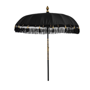Sort Bali parasoll med håndskårne detaljer og dekorative frynser – eksklusiv solskjerm til uterommet