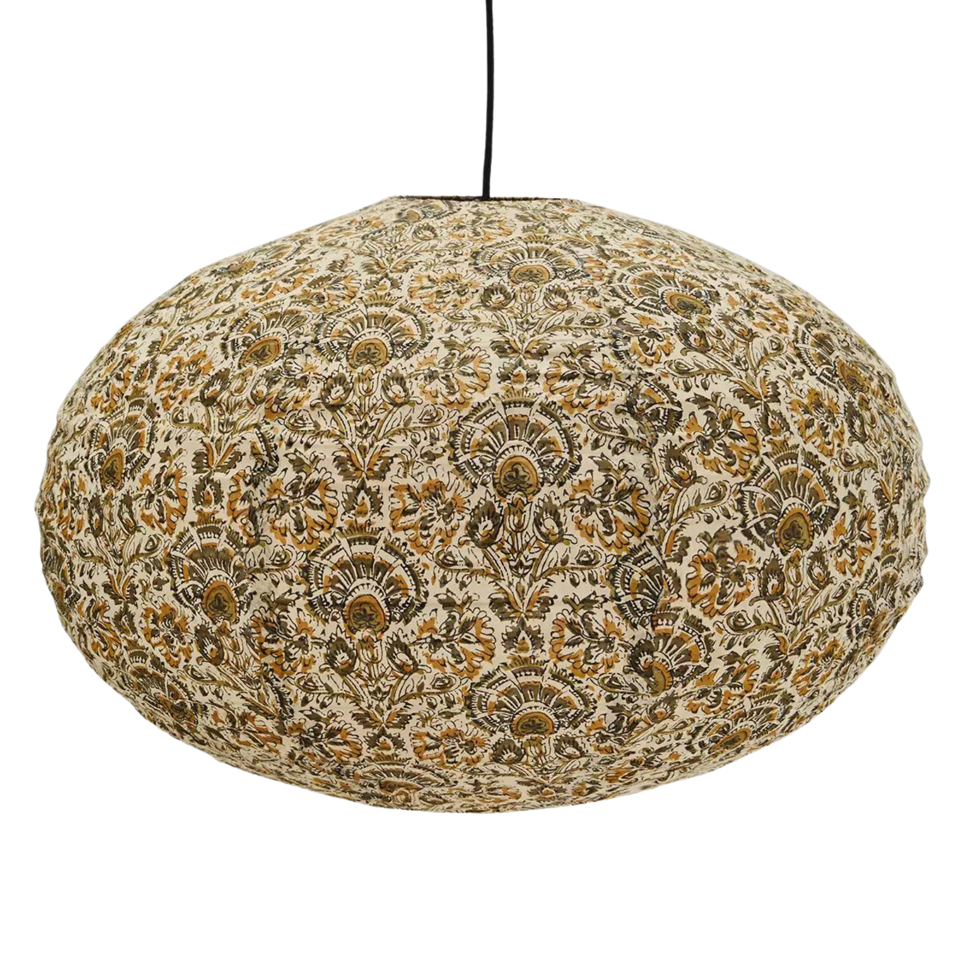 rund pendel taklampe i beige med blomstertrykk fra homebygard