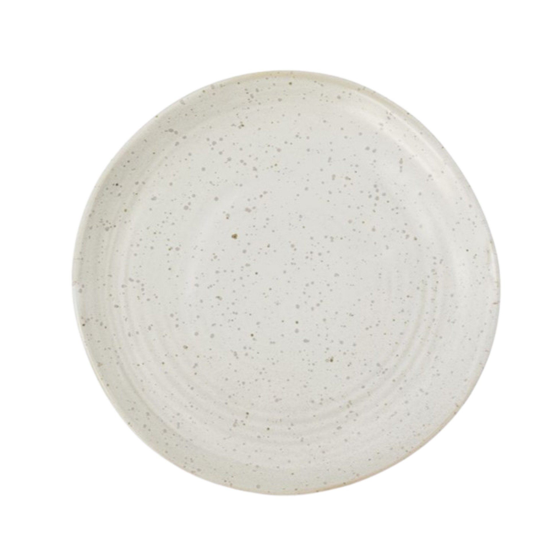 Rustikk beige kaketallerken i steintøy med håndglasert overflate og prikker – tidløst servise