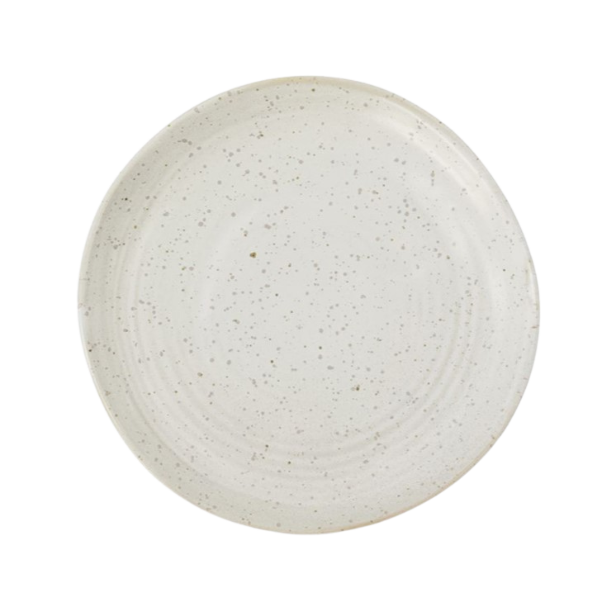 Rustikk beige kaketallerken i steintøy med håndglasert overflate og prikker – tidløst servise