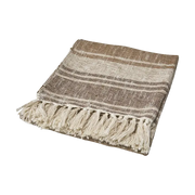 Bomullspledd i natur og brun med frynser – NILLA pledd i bomull