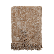 brettet pledd i beige og hvite toner, laget at resirkulert bomull