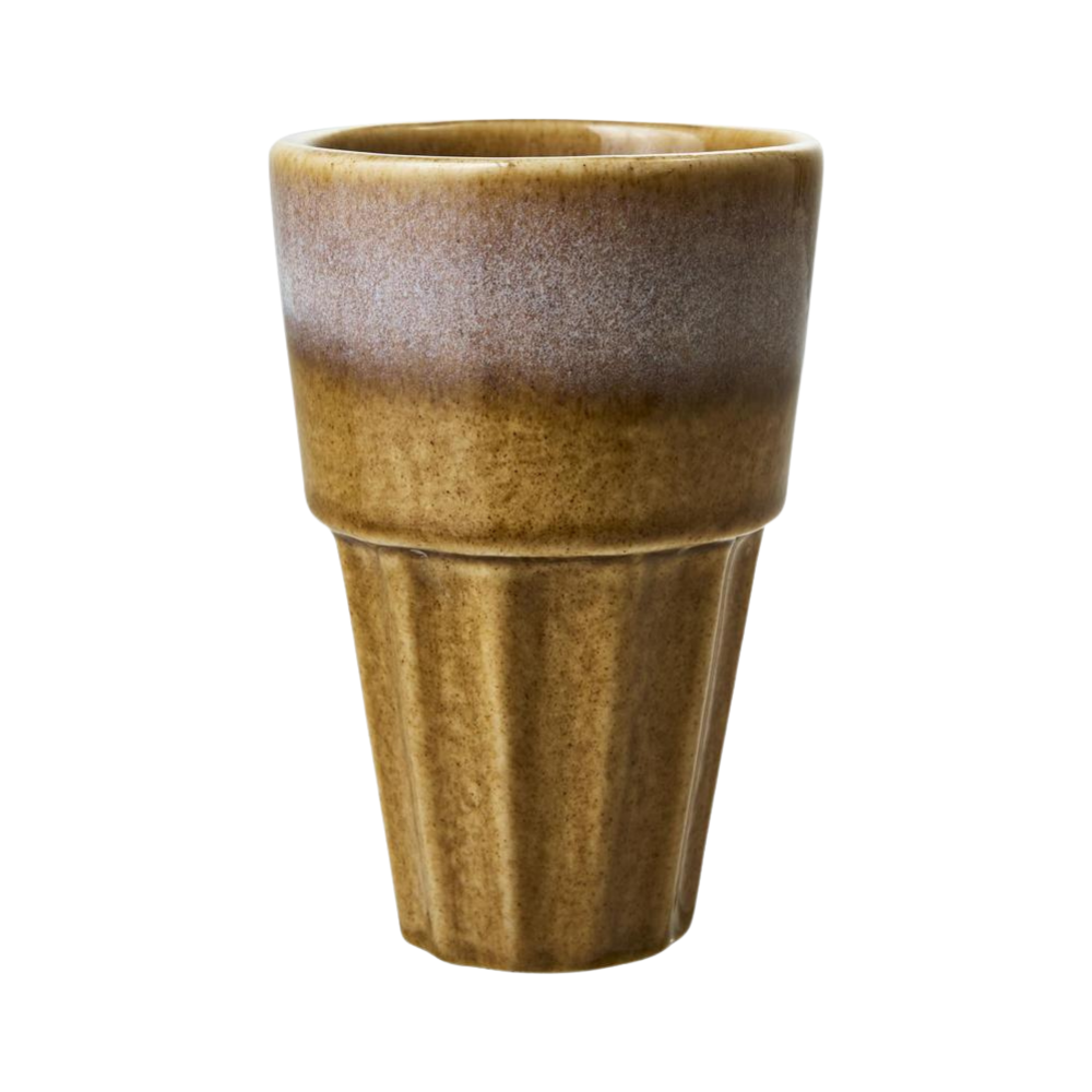 kopp i keramikk i sennepsgul uten hank