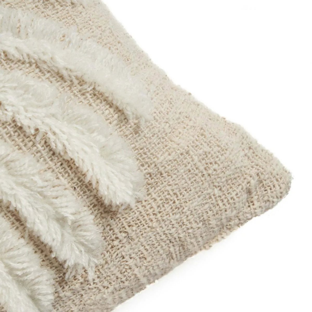 Putetrekk i bomull &amp; raffia – naturhvit 50x50 cm