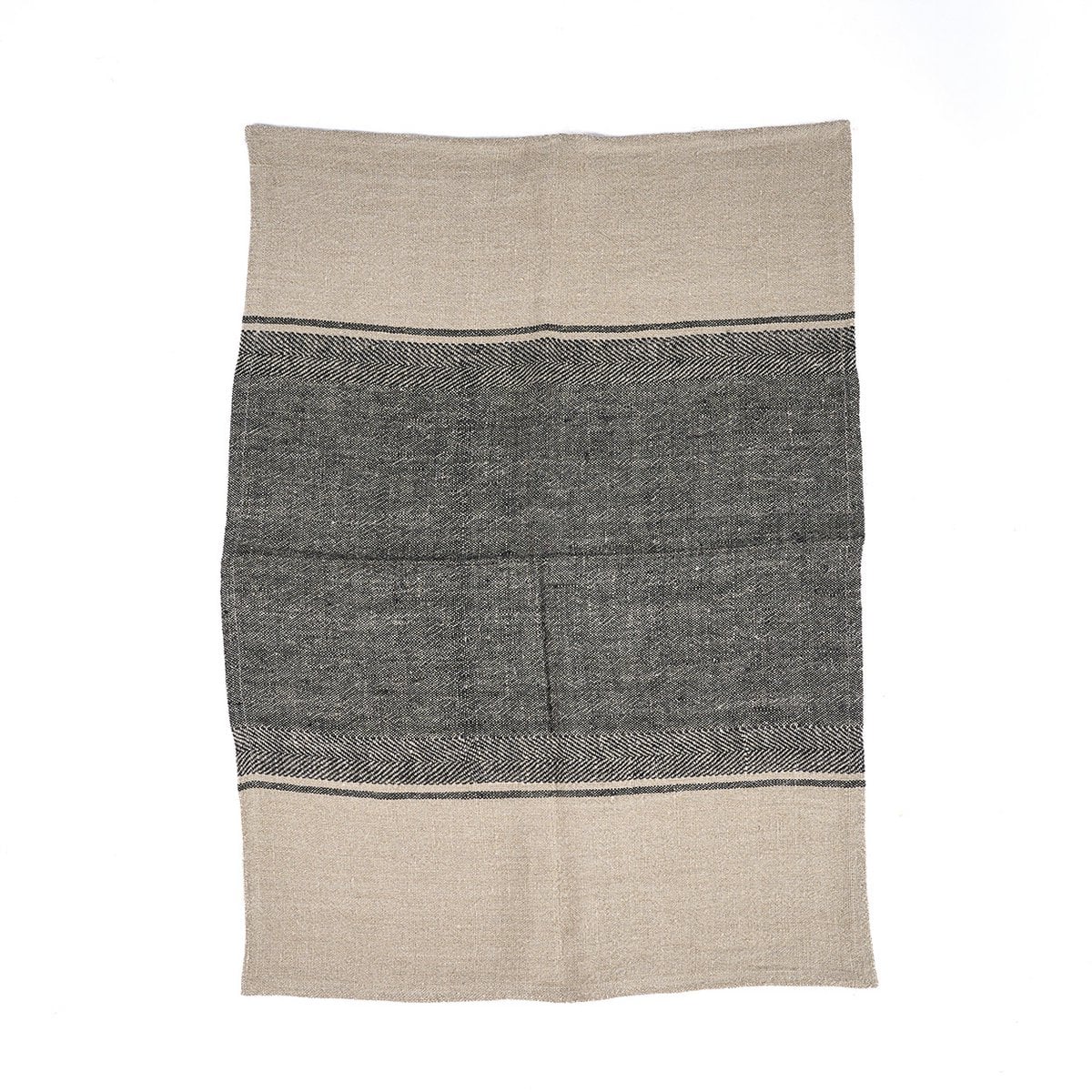 Kjøkkenhåndkle i lin – natur/sort 50x70 cm