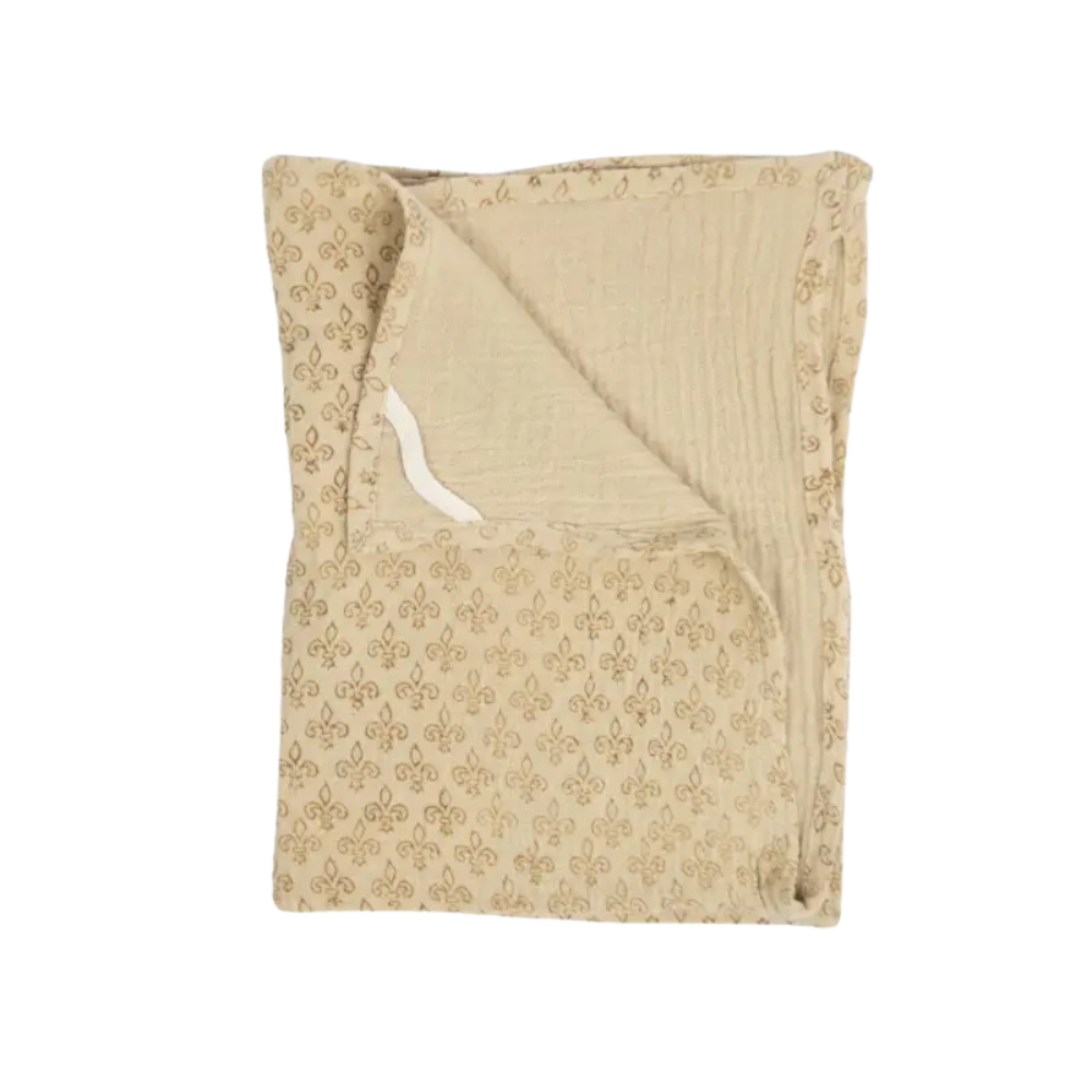 Beige bomullshåndkle med blokkmønster, størrelse 50×70 cm, hengende og foldet – Olsson &amp; Jensen, naturmateriale og håndverk