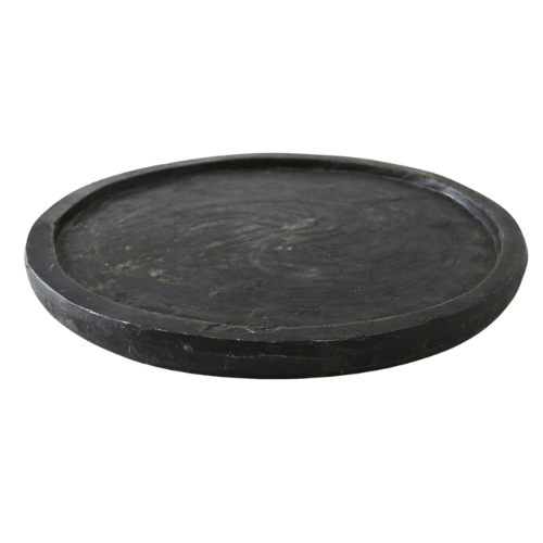 Vintage steinfat i svart stein fra Boel & Jan, med slitt overflate og rund form – dekorativt og rustikt interiørelement.