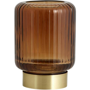 Nordal Ella lysestake i brun rilleglass med gyllen metallfot, Ø8xH11 cm