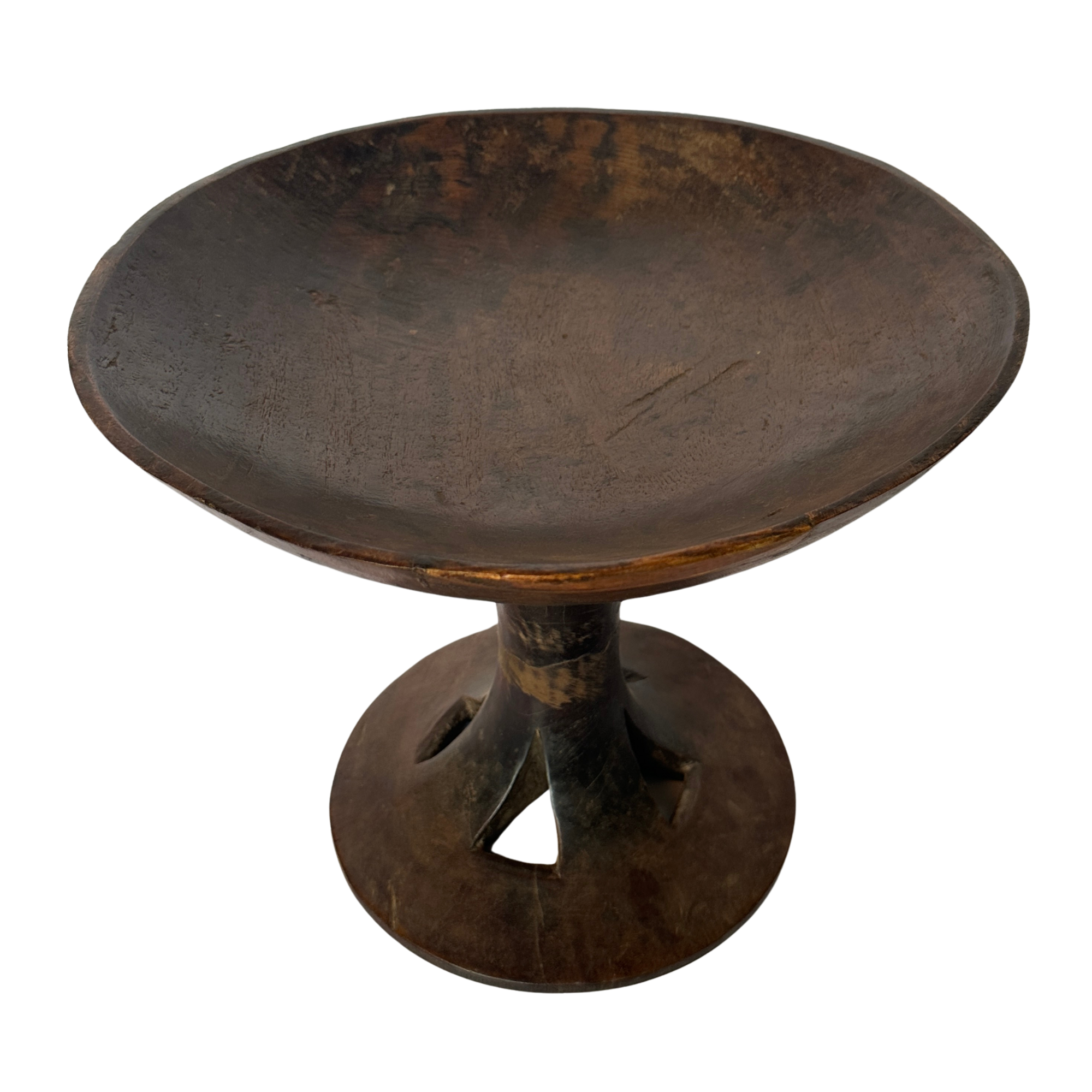 Vintage trefat på stett i mørkt tre, Olsson &amp; Jensen – toppvinkel.