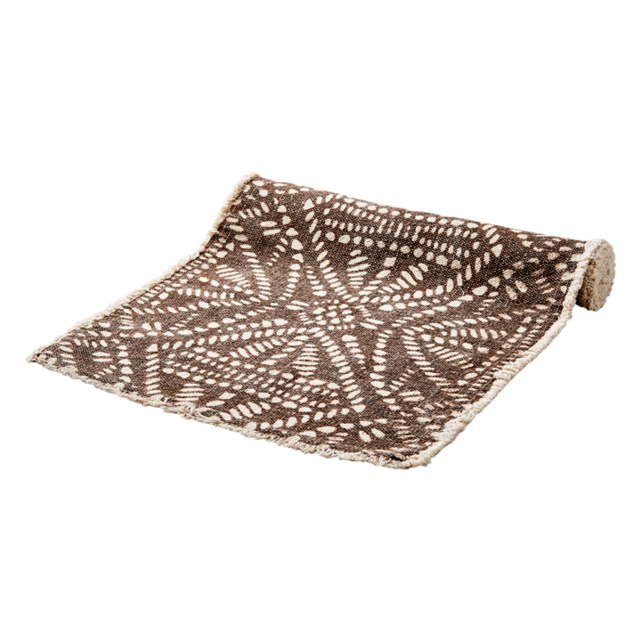 FERNANDO bordløper i natur og brun med vevd mønster og frynser