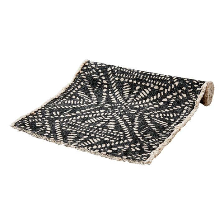 FERNANDO bordløper i natur og svart med vevd mønster og frynser