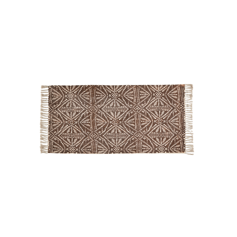 FERNANDO bomullsteppe i brun med vevd mønster og frynser