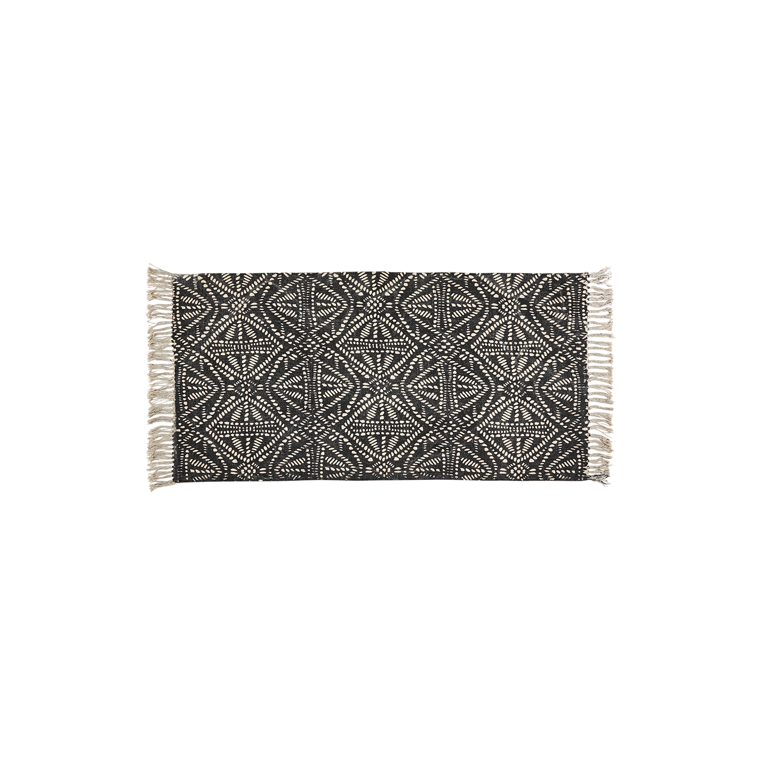 FERNANDO bomullsteppe i svart med vevd mønster og frynser