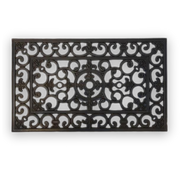 Sort dørmatte i slitesterk gummi med dekorativt filigranmønster – 45x75 cm