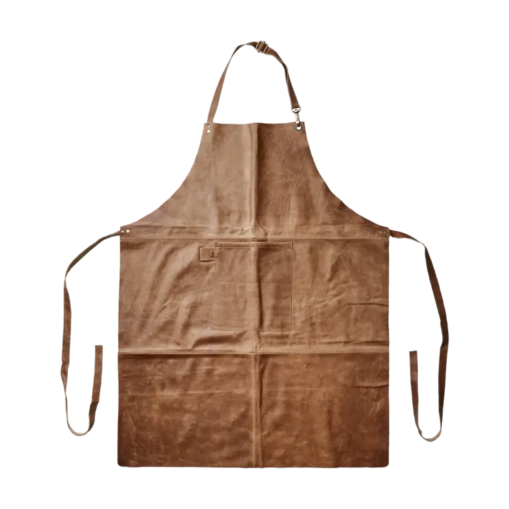 Oxford forkle i mørkebrunt skinn med justerbare stropper – rustikk og eksklusiv stil.