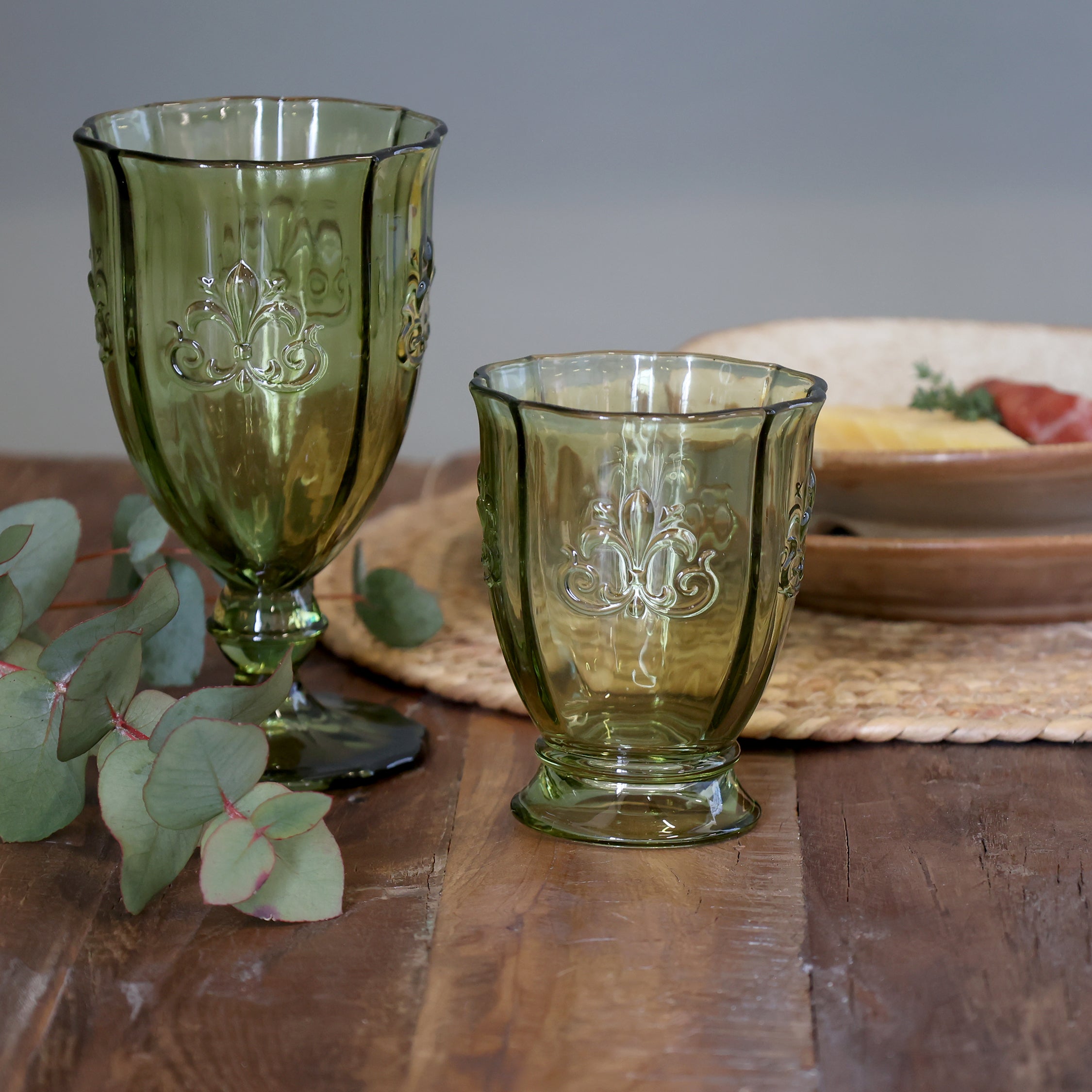 Grønne vinglass med mønster, 6 pk