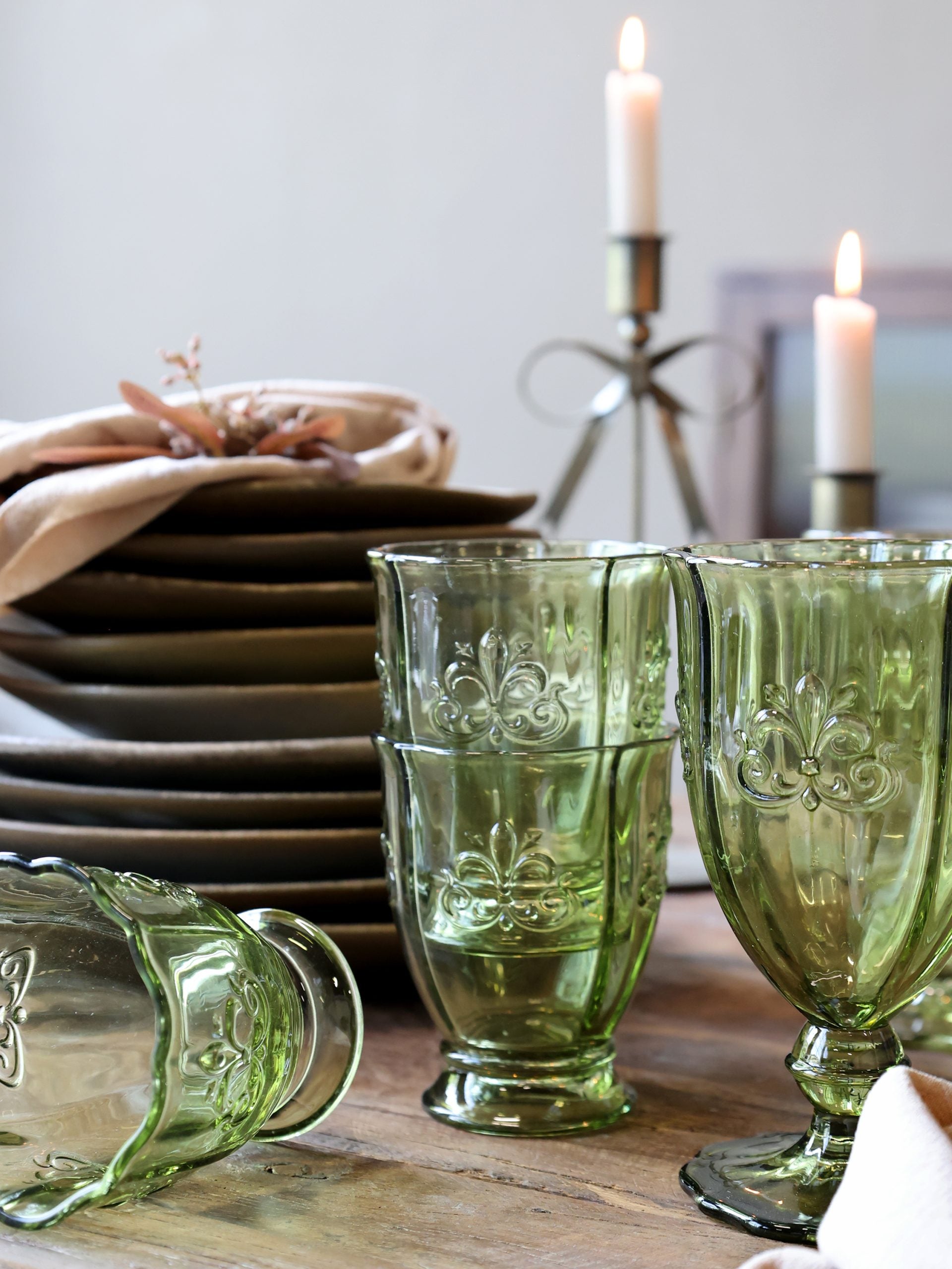 Grønne vinglass med mønster, 6 pk