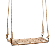 Rustikk bambushuske i naturfarget bambus, med tauoppheng – dekorativ utemøbel for veranda, hage eller hytte