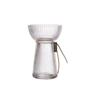 Klar hyasintvase i riflet glass med lærbånd 15 cm