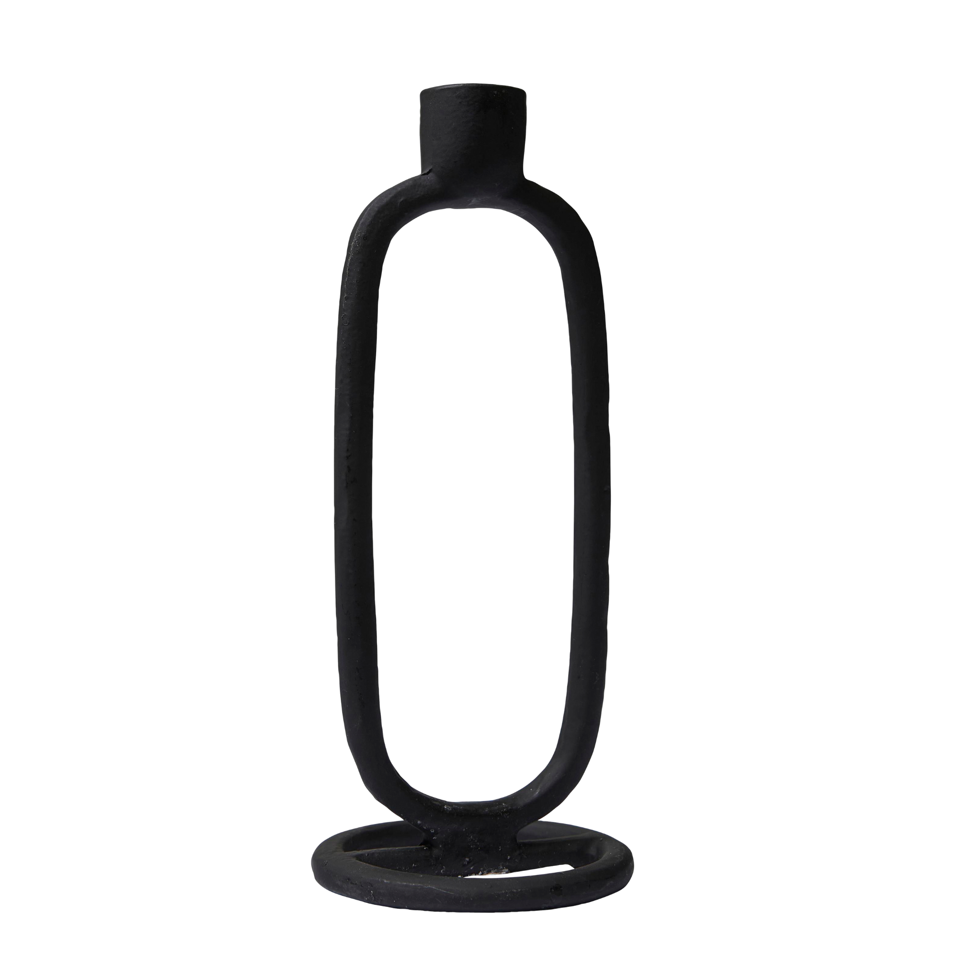 Jakobsdals DIA lysestake i sort aluminium med oval ramme og rund base – moderne og minimalistisk interiørdetalj