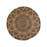 Rund Juni matte small i naturjute med dekorativt svart mønster på naturfarget bakgrunn, diameter 90 cm