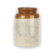 Håndlaget keramikkrukke i beige og brun glasur – rustikk vintage vase fra India