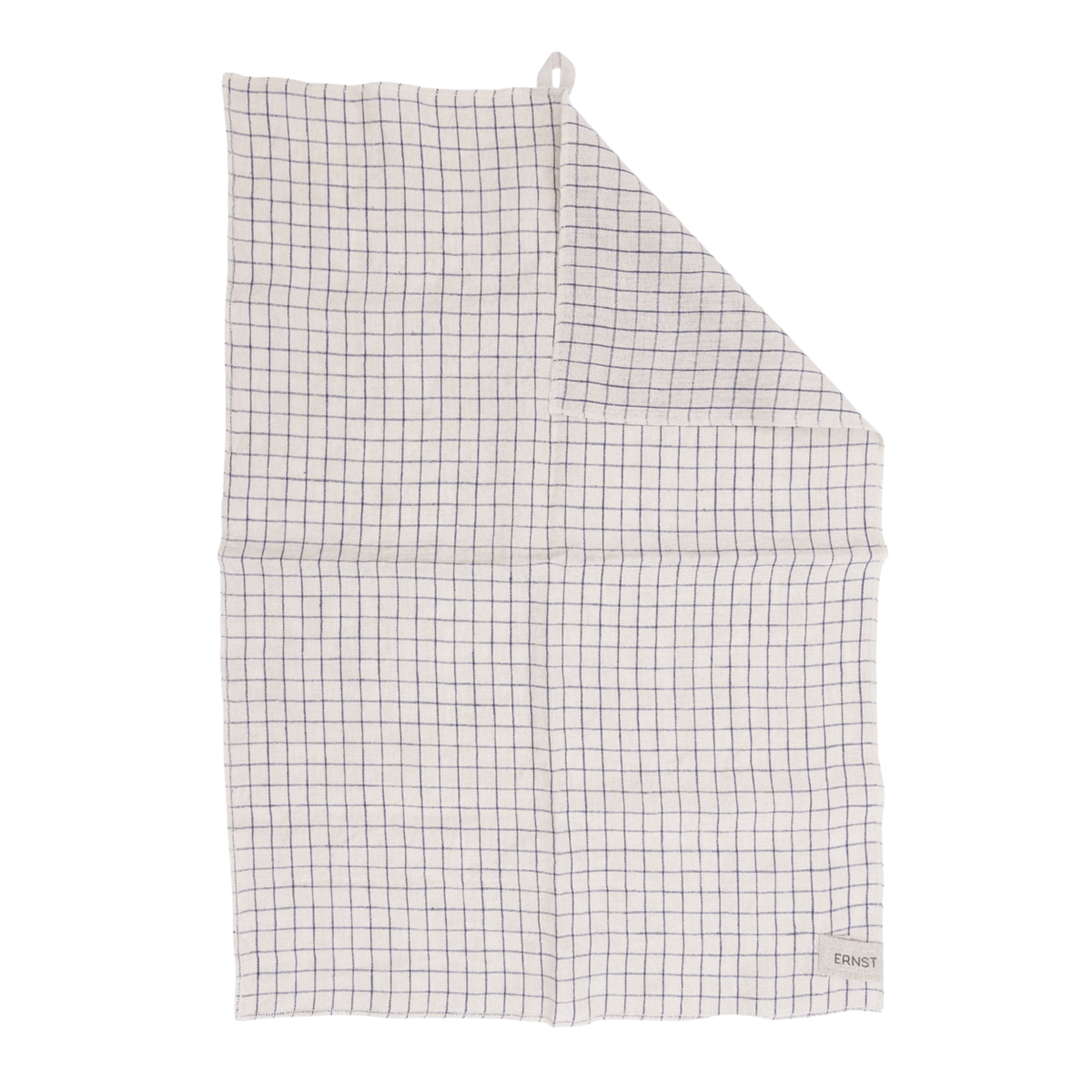 Kjøkkenhåndkle i lin natur og blå rutet – skandinavisk tekstil i tidløst design