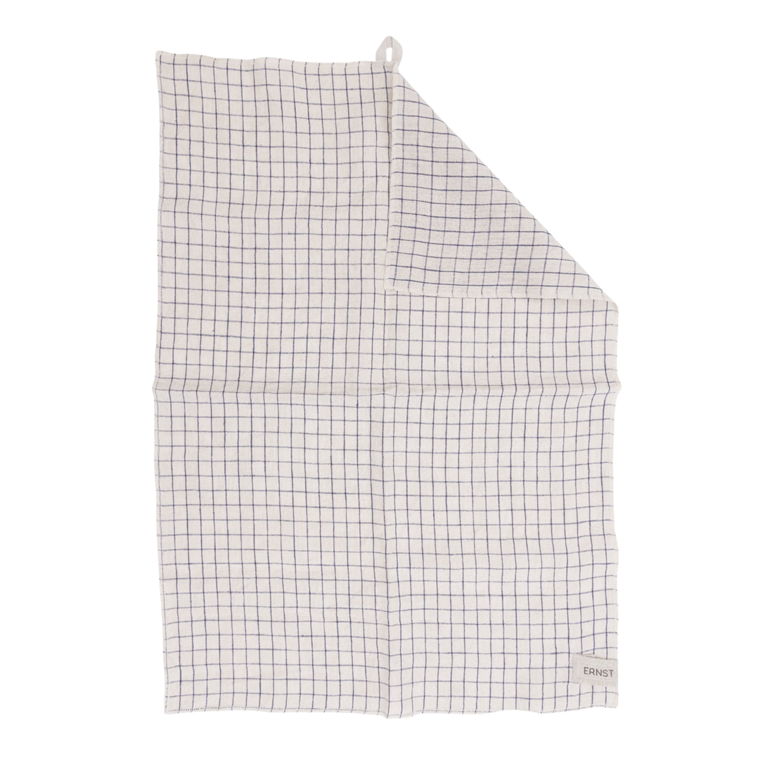 Kjøkkenhåndkle i lin natur og blå rutet – skandinavisk tekstil i tidløst design