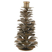 Kongleformet lysestake i messingfarget metall, 12 cm høy, for tynne kronelys.