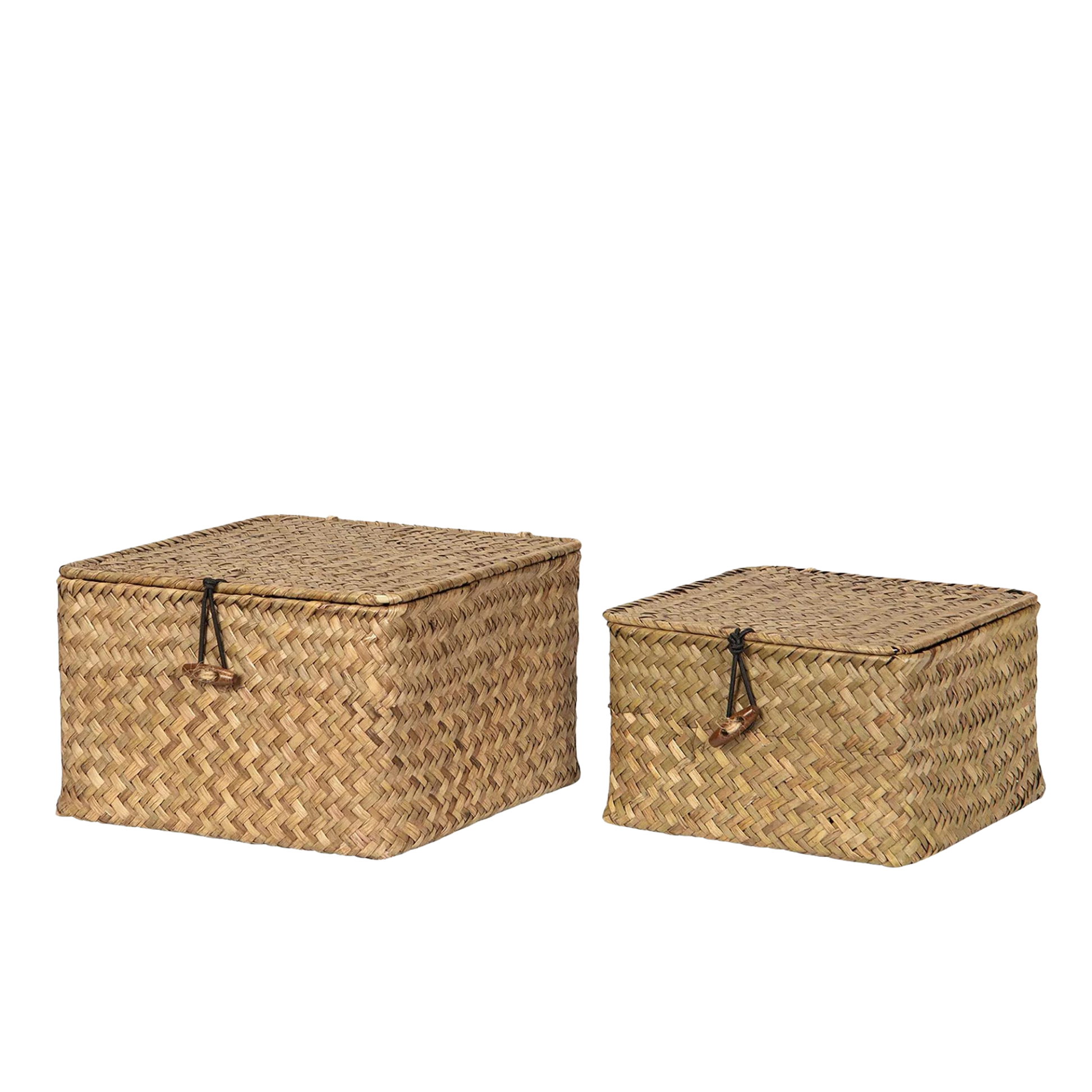 Flettet oppbevaringskorg med lokk i naturlig sjøgress fra A Lot Decoration, to størrelser
