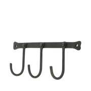 Kroklist i svart jern med tre solide kroker, industriell og rustikk stil