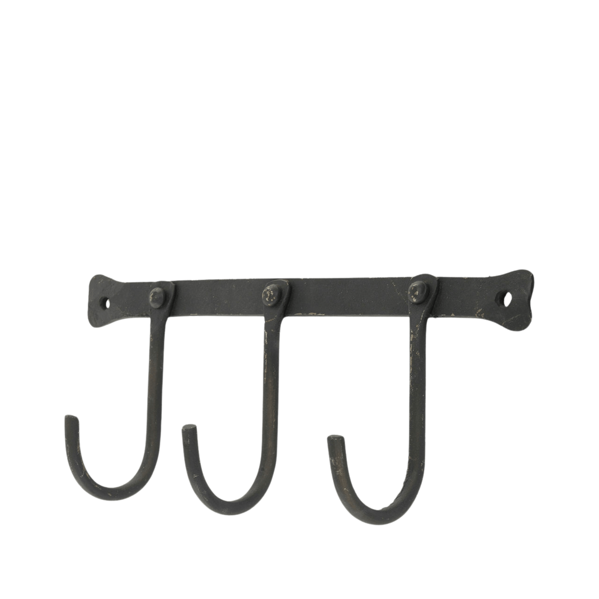 Kroklist i svart jern med tre solide kroker, industriell og rustikk stil