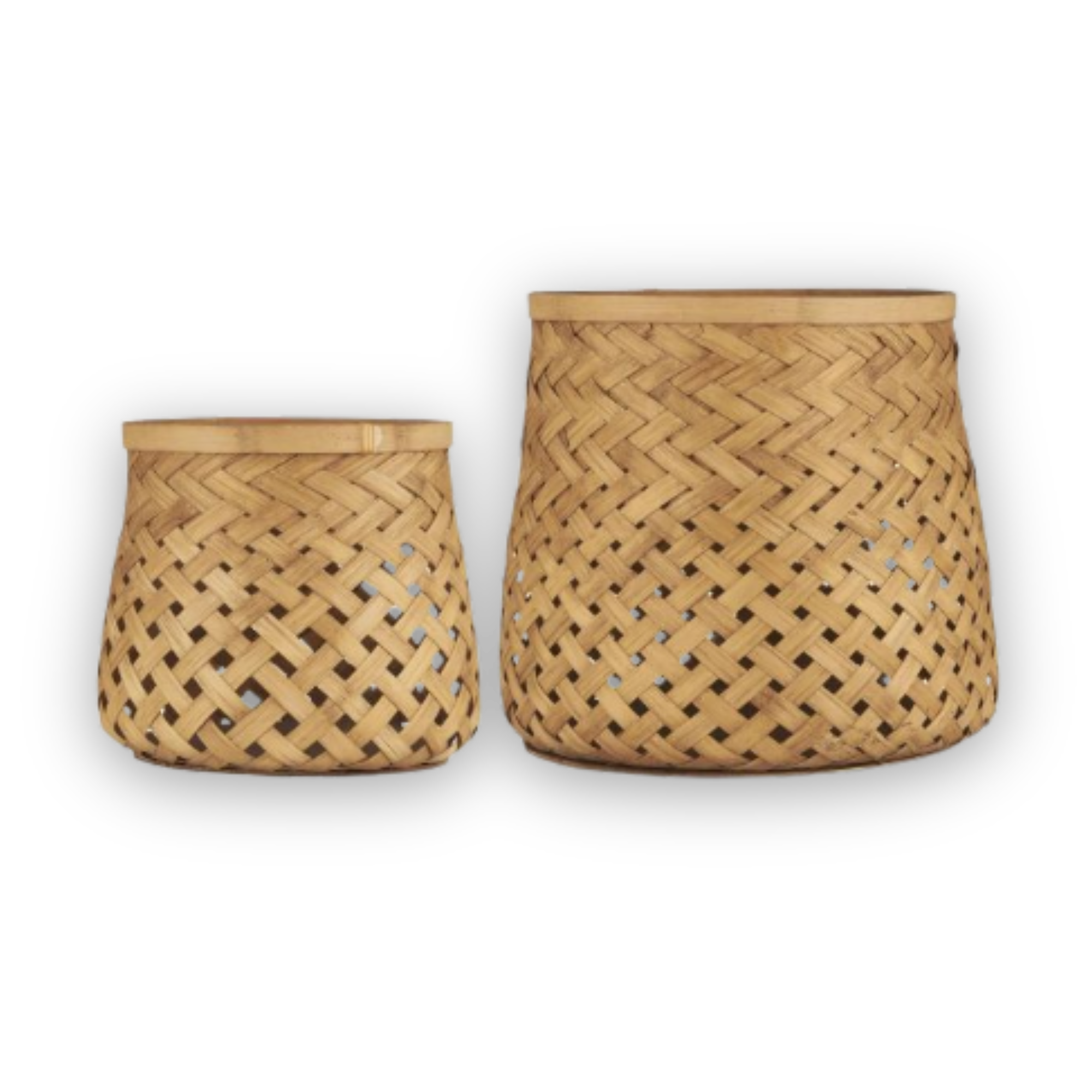Flettet kurvsett i bambus fra Ib Laursen, to størrelser i naturfarge for oppbevaring og dekor
